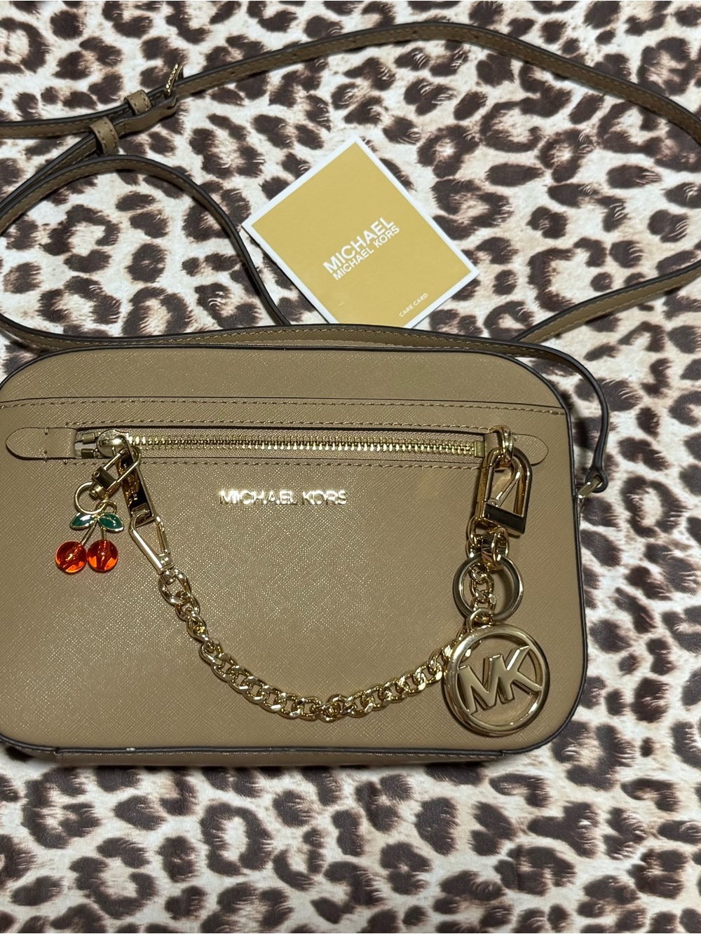 Michael Kors Tan Saffiano Crossbody with Gold Hardware